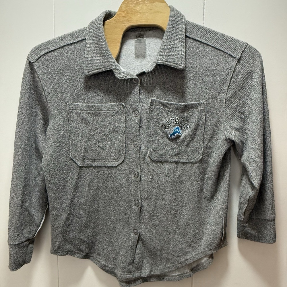 GameDay Couture Detroit Lions Cardigan Women Large Gray Ash Overshirt Longsleeve